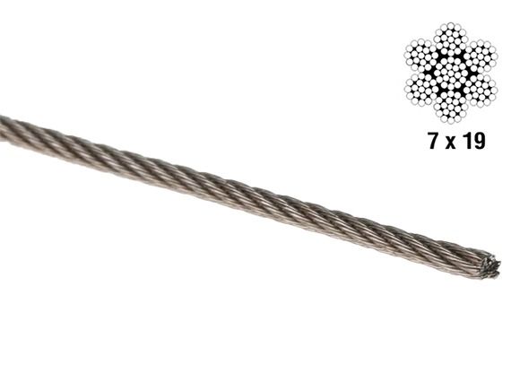 Control cable galvanised Ø3.2mm (1/8'') 7x19 MIL-W(DTL)-83420(D)
